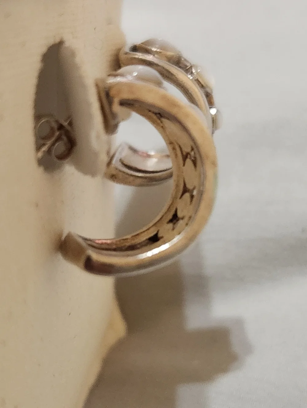 Barse Chunky 925 Sterling Silver Mother of Pearl Modernist Wide Hoop Earrings - Picture 12 of 13
